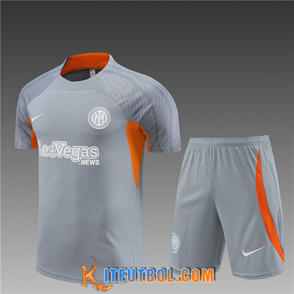 Camiseta Entrenamiento + Cortos Inter Milan Gris/Naranja Ninos 2024/2025