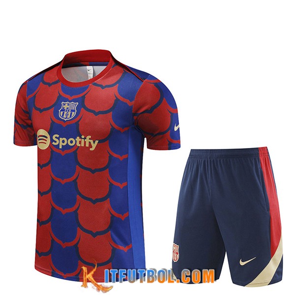 Camiseta Entrenamiento + Cortos FC Barcelona Rojo/Azul 2024/2025