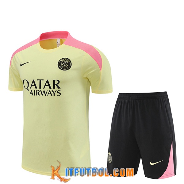 Camiseta Entrenamiento + Cortos PSG Amarillo/Rosa/Negro 2024/2025