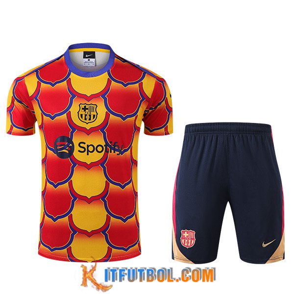 Camiseta Entrenamiento + Cortos FC Barcelona Rojo/Naranja 2024/2025
