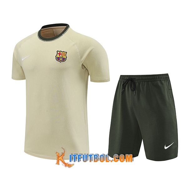 Camiseta Entrenamiento + Cortos FC Barcelona Beige/Verde 2024/2025