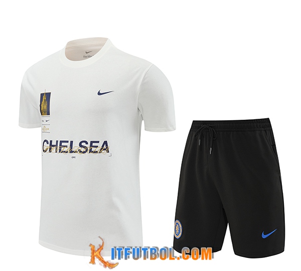 Camiseta Entrenamiento + Cortos FC Chelsea Blanco/Negro 2024/2025