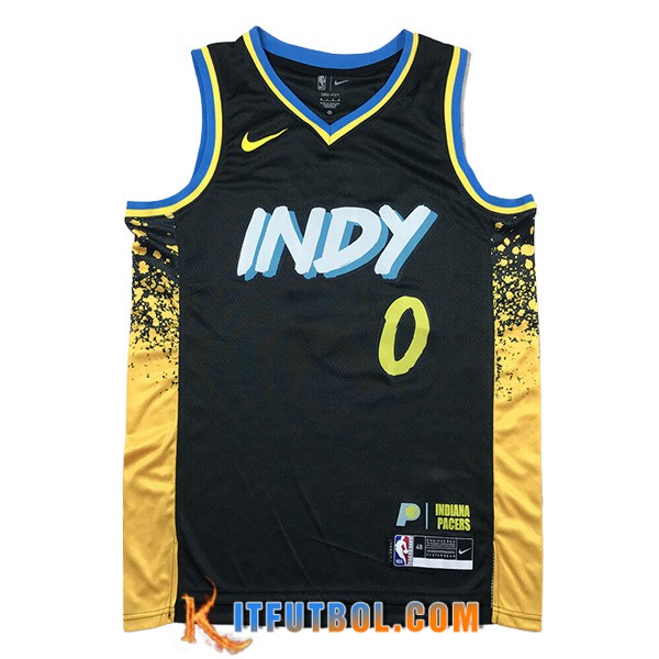 Camisetas De Futbol Indiana Pacers (HALIBURTON #0) 2024/25 Negro/Amarillo -02