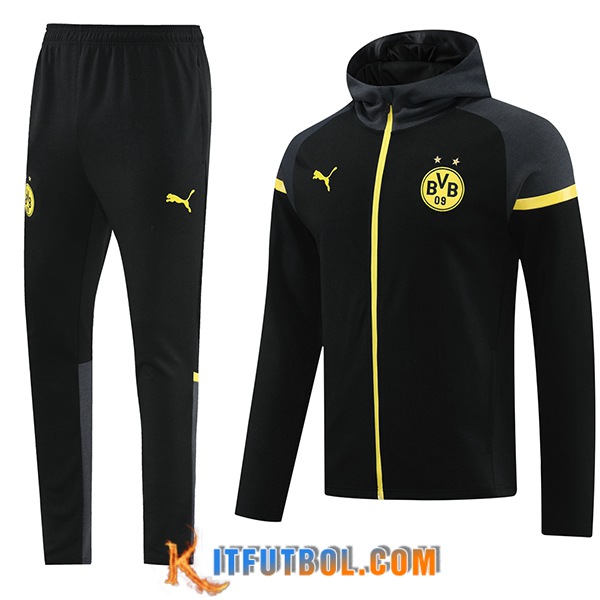 Chaqueta Con Capucha Chandal Rompevientos Chaqueta Dortmund Negro/Amarillo 2024/2025