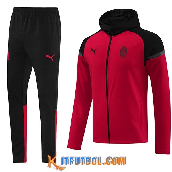 Chaqueta Con Capucha Chandal Rompevientos Chaqueta AC Milan Rojo/Negro 2024/2025