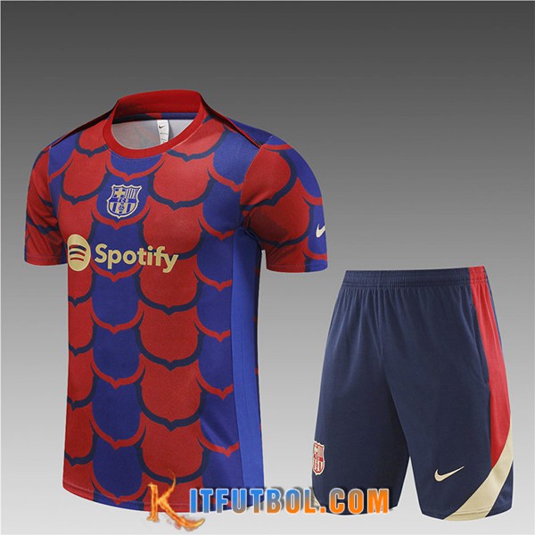 Camiseta Entrenamiento + Cortos FC Barcelona Ninos Rojo/Azul 2024/2025