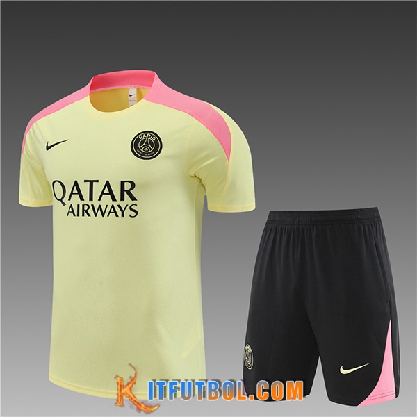 Camiseta Entrenamiento + Cortos PSG Ninos Amarillo/Rosa/Negro 2024/2025