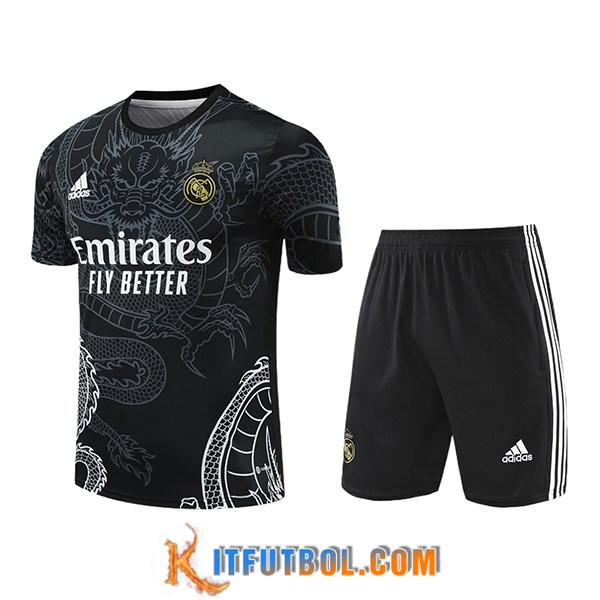 Camiseta Entrenamiento + Cortos Real Madrid Negro/Gris/Blanco 2024/2025