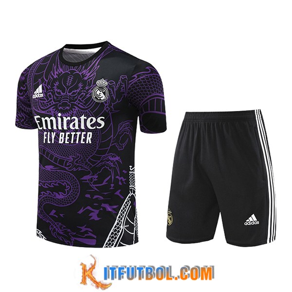 Camiseta Entrenamiento + Cortos Real Madrid Violeta/Negro 2024/2025 -02