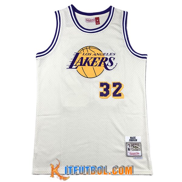 Camisetas De Futbol Los Angeles Lakers (JOHNSON #32) 2024/25 Blanco/Amarillo/Violeta