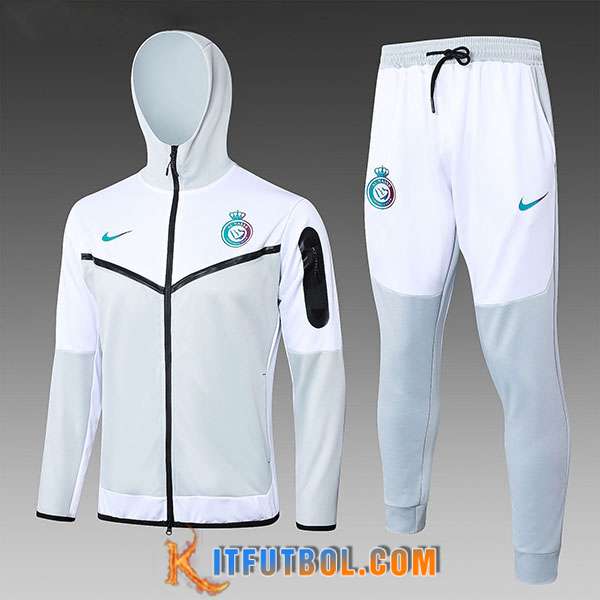 Chaqueta Con Capucha Chandal Rompevientos Chaqueta Al-Nassr FC Ninos Blanco/Gris 2024/2025