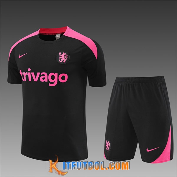 Camiseta Entrenamiento + Cortos FC Chelsea Ninos Negro/Rosa 2024/2025