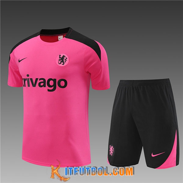 Camiseta Entrenamiento + Cortos FC Chelsea Ninos Rosa/Negro 2024/2025