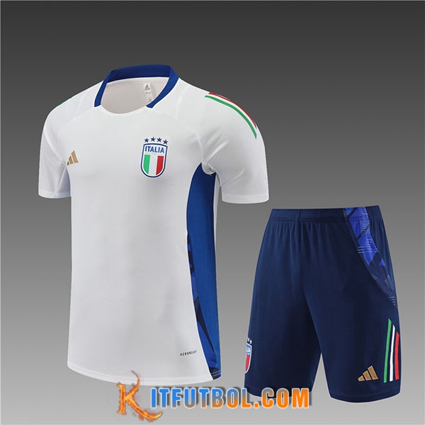 Camiseta Entrenamiento + Cortos Italia Blanco/Azul Ninos 2024/2025