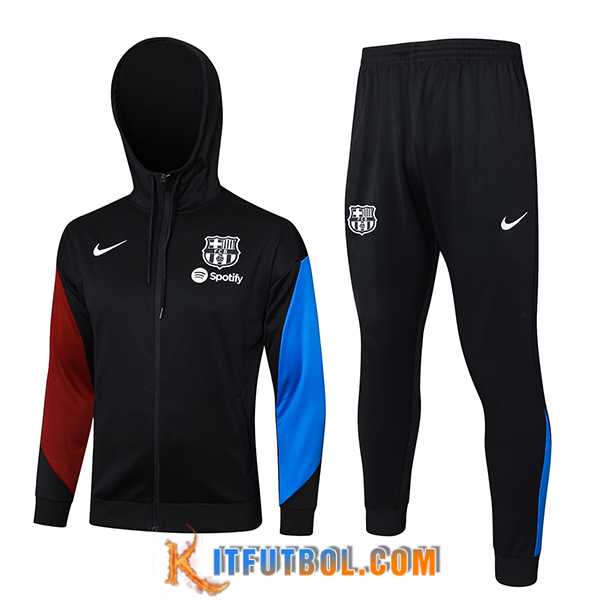 Chaqueta Con Capucha Chandal Rompevientos FC Barcelona Negro/Rojo/Azul 2024/2025
