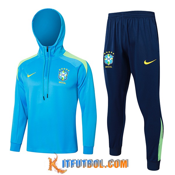 Chaqueta Con Capucha Chandal Rompevientos Brasil Azul/Verde 2024/2025