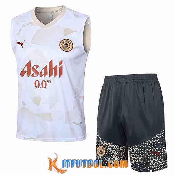 Camiseta Entrenamiento sin mangas Manchester City Blanco/Amarillo 2024/2025