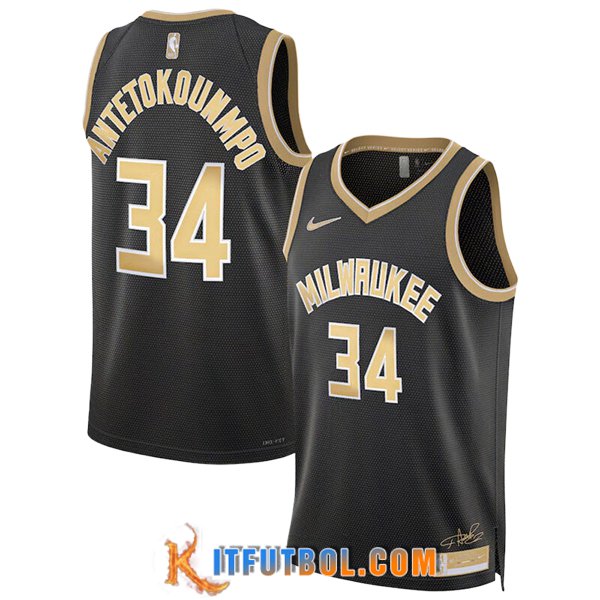 Camisetas NBA Milwaukee Bucks (ANTETOKOUNMPO #34) 2024/25 Negro/Amarillo