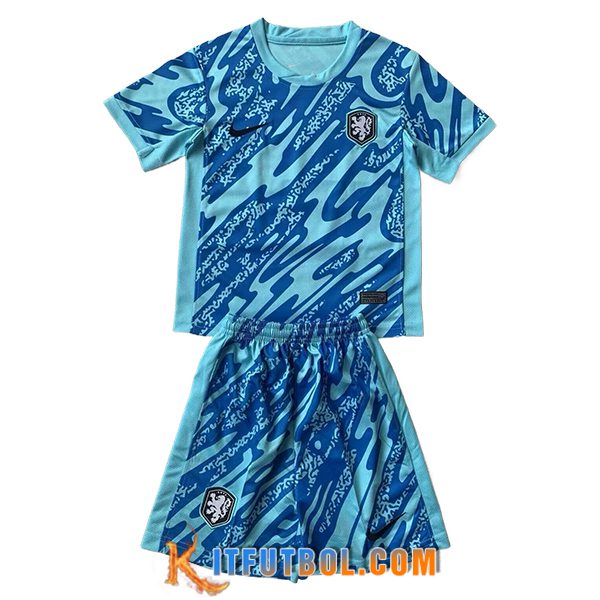 Camisetas De Futbol Países Bajos Ninos Portero Azul Claro UEFA Euro 2024