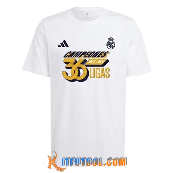 Camisetas De Futbol Real Madrid T-Shirt 36 LIGAS Champions Cotton Blanco 2024/2025