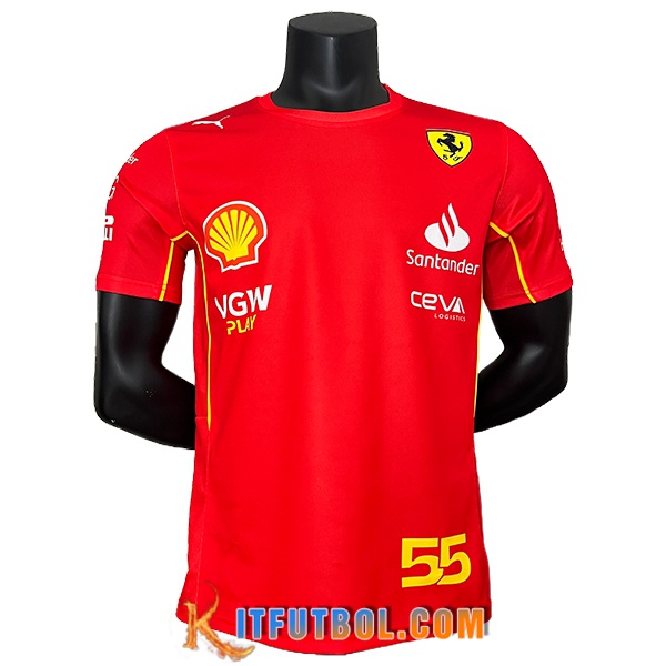 Camiseta de manga corta F1 Scuderia Ferrari Team #55 Rojo/Amarillo 2024