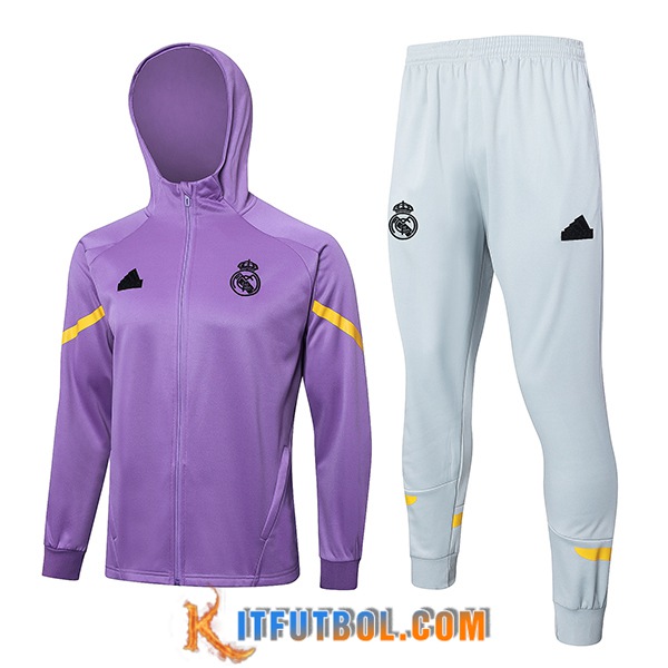 Chaqueta Con Capucha Chandal Rompevientos Real Madrid Violeta/Amarillo 2024/2025