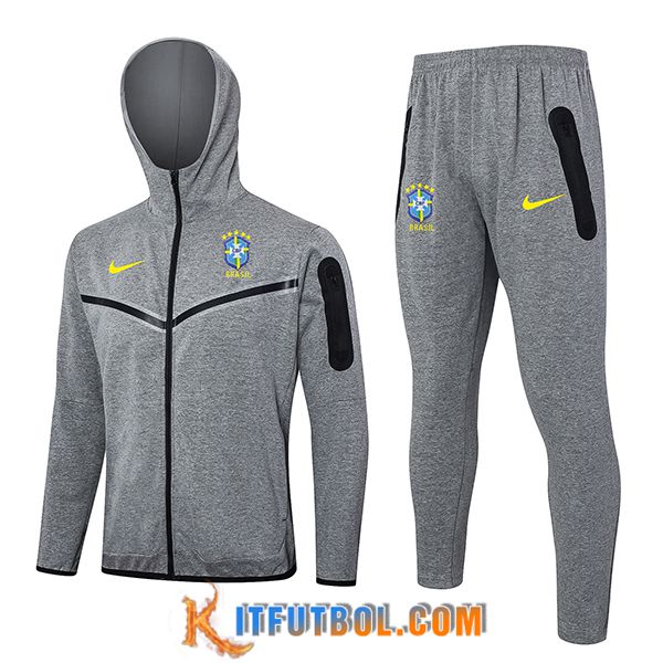 Chaqueta Con Capucha Chandal Rompevientos Brasil Gris 2024/2025