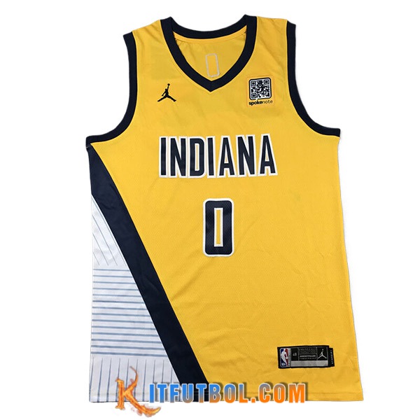 Camisetas Indiana Pacers (HALIBURTON #0) 2024/25 Amarillo/Blanco/Negro