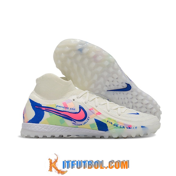 Nike Botas De Fútbol Phantom Luna Elite NU TF Blanco/Azul/Rosa -02