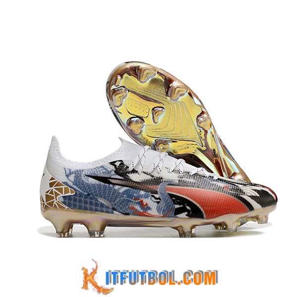 PUMA Botas De Fútbol Ultra Ultimate FG Blanco/Negro/Azul/Rojo