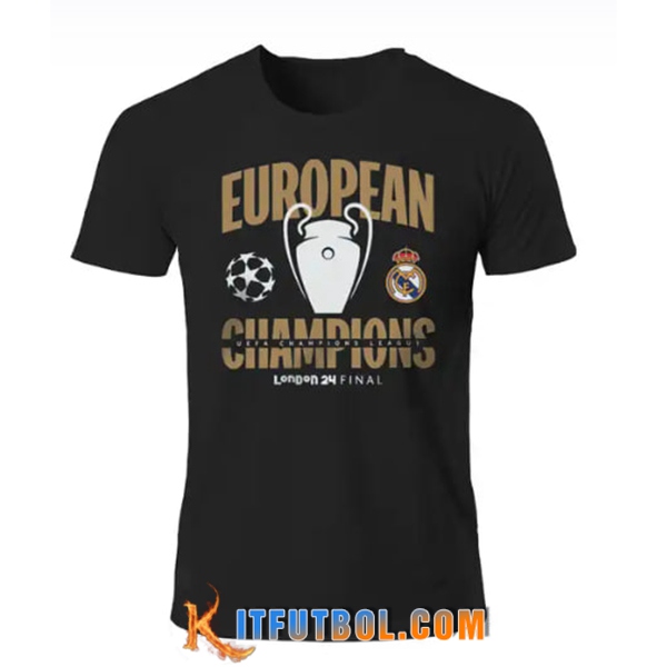 Camisetas De Futbol Real Madrid T-Shirt Champions 15 Negro 2024/2025