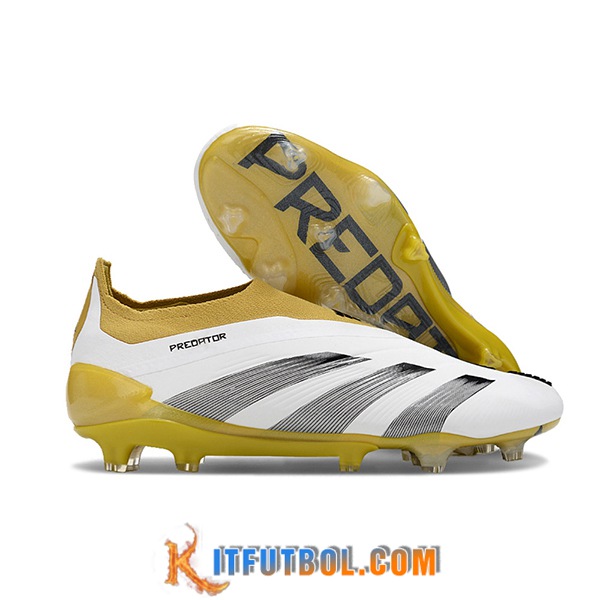 Adidas Botas De Fútbol PREDATOR ELITE LACELESS BOOTS FG Blanco/Amarillo/Gris
