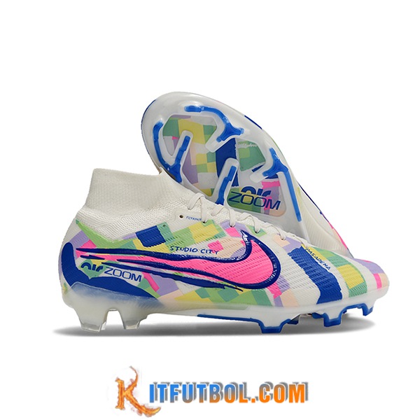 Nike Botas De Fútbol Zoom Superfly 9 Elite FG SE Blanco/Verde/Azul/Rosa