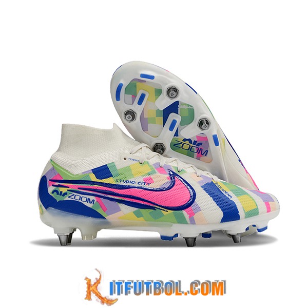 Nike Botas De Fútbol Air Zoom Mercurial Superfly IX Elite SG Blanco/Verde/Azul/Rosa