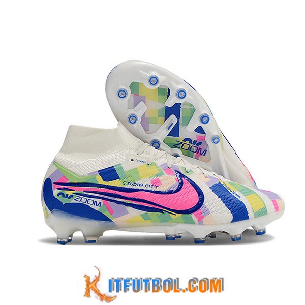 Nike Botas De Fútbol Air Zoom Mercurial Superfly IX Elite AG Blanco/Verde/Azul/Rosa