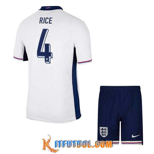Camisetas De Futbol Inglaterra (RICE #4) Ninos Primera UEFA Euro 2024