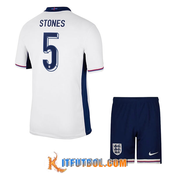 Camiseta Equipo Nacional Inglaterra (STONES #5) Ninos 2024/2025 Primera