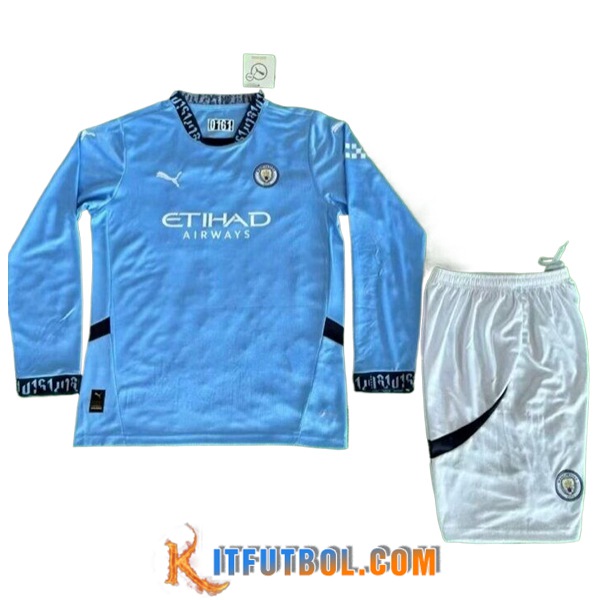 Camisetas De Futbol Manchester City Ninos Primera Manga Largas 2024/2025
