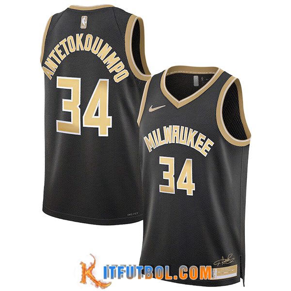 Camisetas NBA Milwaukee Bucks (ANTETOKOUNMPO #34) 2024/25 Negro/Amarillo