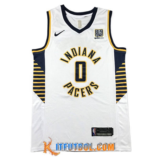 Camisetas NBA Indiana Pacers (HALIBURTON #0) 2024/25 Blanco/Negro/Amarillo -02