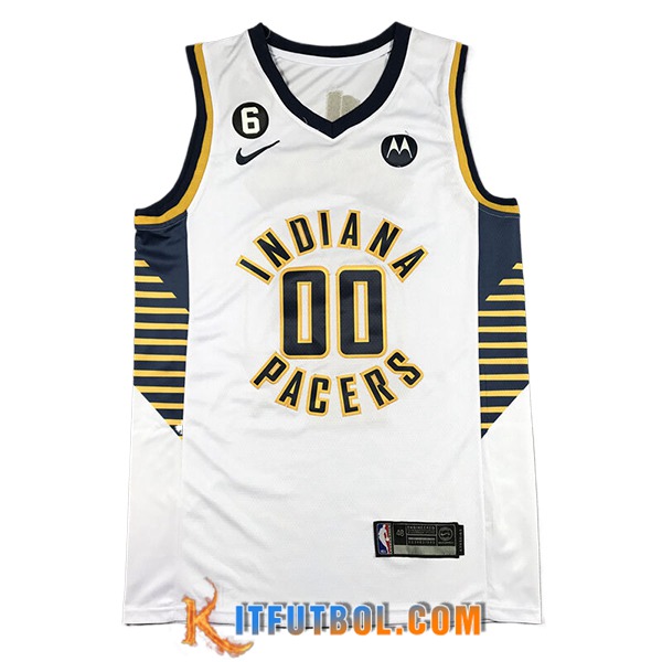 Camisetas NBA Indiana Pacers (MATHURIN #00) 2024/25 Blanco/Negro/Amarillo