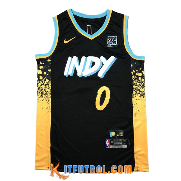 Camisetas NBA Indiana Pacers (HALIBURTON #0) 2024/25 Negro/Amarillo -04
