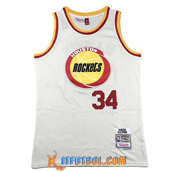 Camisetas NBA Houston Rockets (OLAJUWON #34) 2024/25 Blanco/Amarillo/Rojo