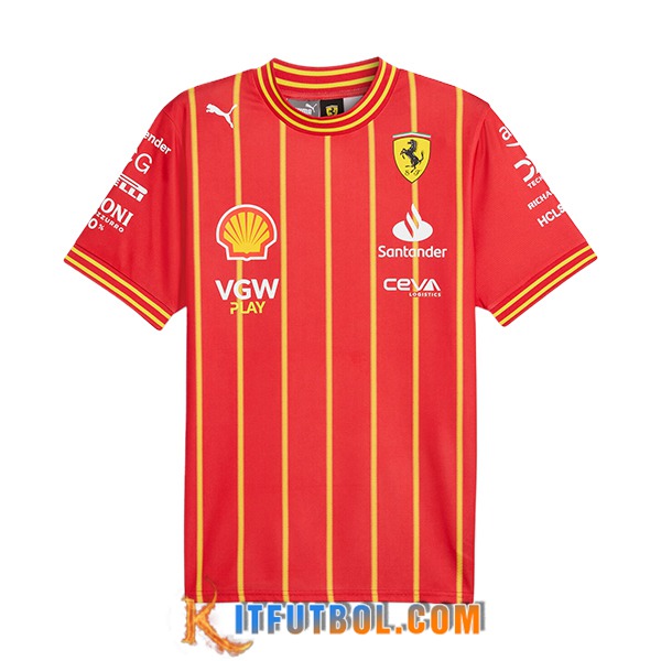 Camiseta de manga corta F1 Scuderia Ferrari Team (SAINZ #55) Rojo/Amarillo 2024