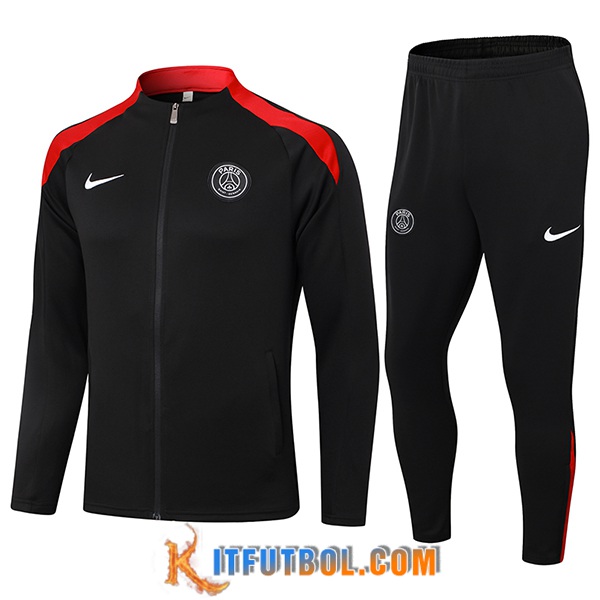 Chandal Equipos De Futbol Chaquetas PSG Negro/Rojo 2024/2025