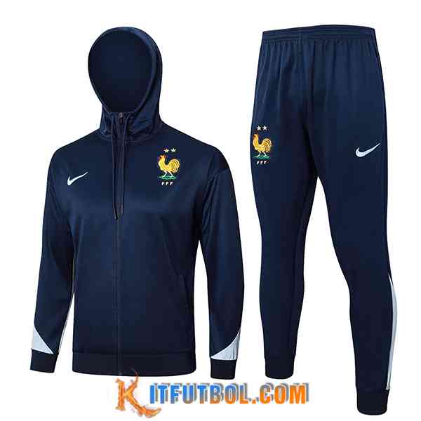 Chaqueta Con Capucha Chandal Rompevientos Francia Azul Oscuro 2024/2025 -02