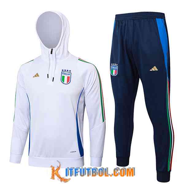 Chaqueta Con Capucha Chandal Rompevientos Italia Blanco/Azul 2024/2025