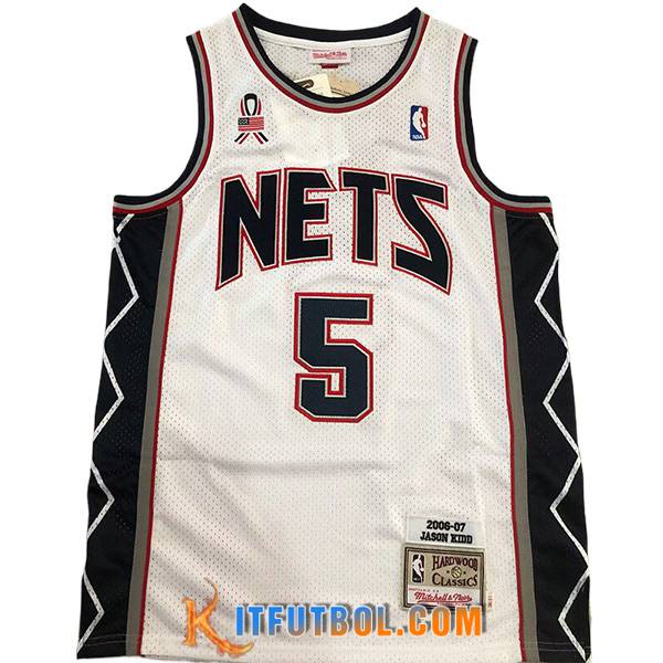 Camisetas Brooklyn Nets (KIDD #5) 2024/25 Blanco/Negro/Rojo