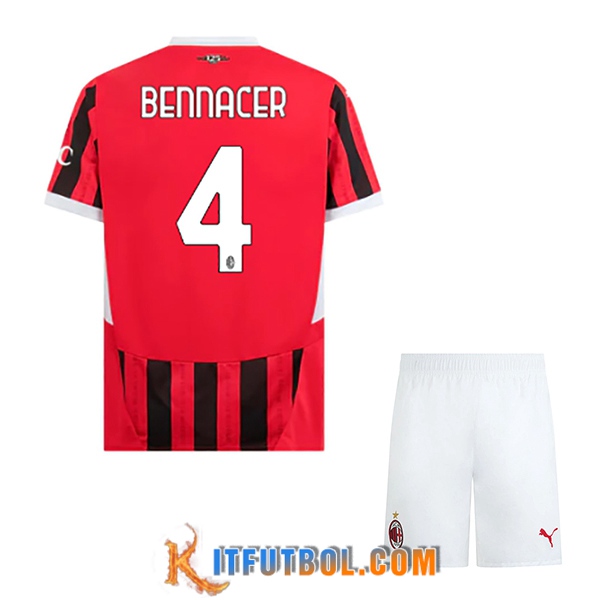 Camisetas De Futbol AC Milan (BENNACER #4) Ninos 2024/2025 Primera