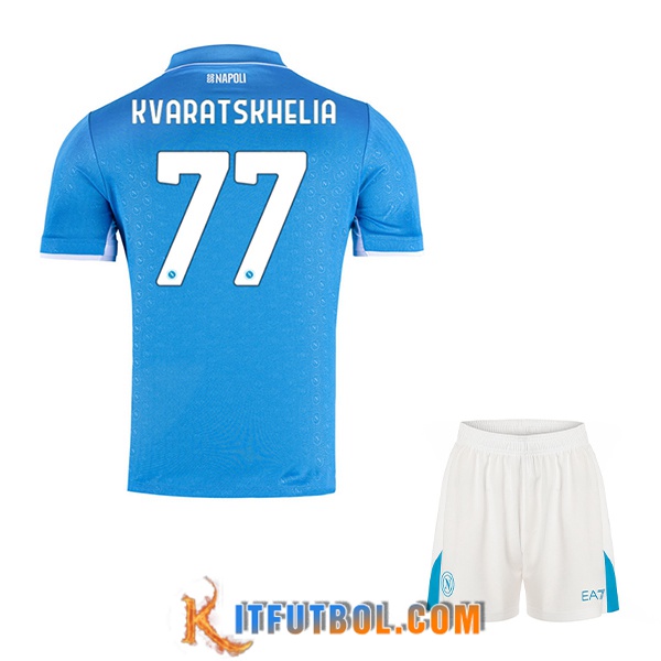 Camisetas De Futbol SSC Napoli (KVARATSKHELIA #77) Ninos 2024/2025 Primera